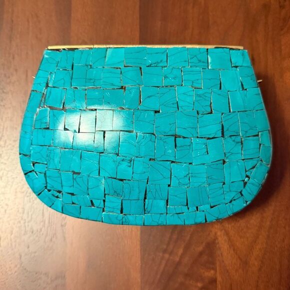 $139 MSRP - Ramla JEWEL Bag - TEAL & ORANGE Mosaic Tiles Handmade in Morocco - Picture 6 of 8